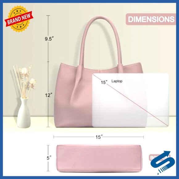 Large Vegan Leather Tote Bag for Women with Laptop Compartment Travel Purse - Picture 7 of 7